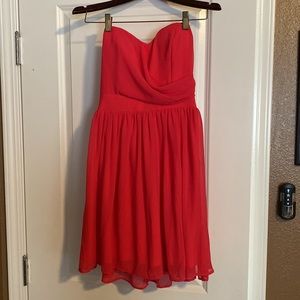 Red strapless dress